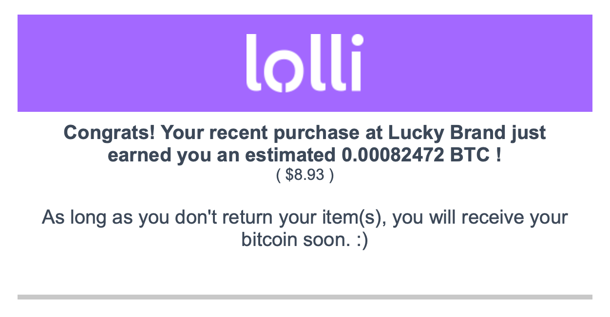 120 in bitcoin for lolli referral