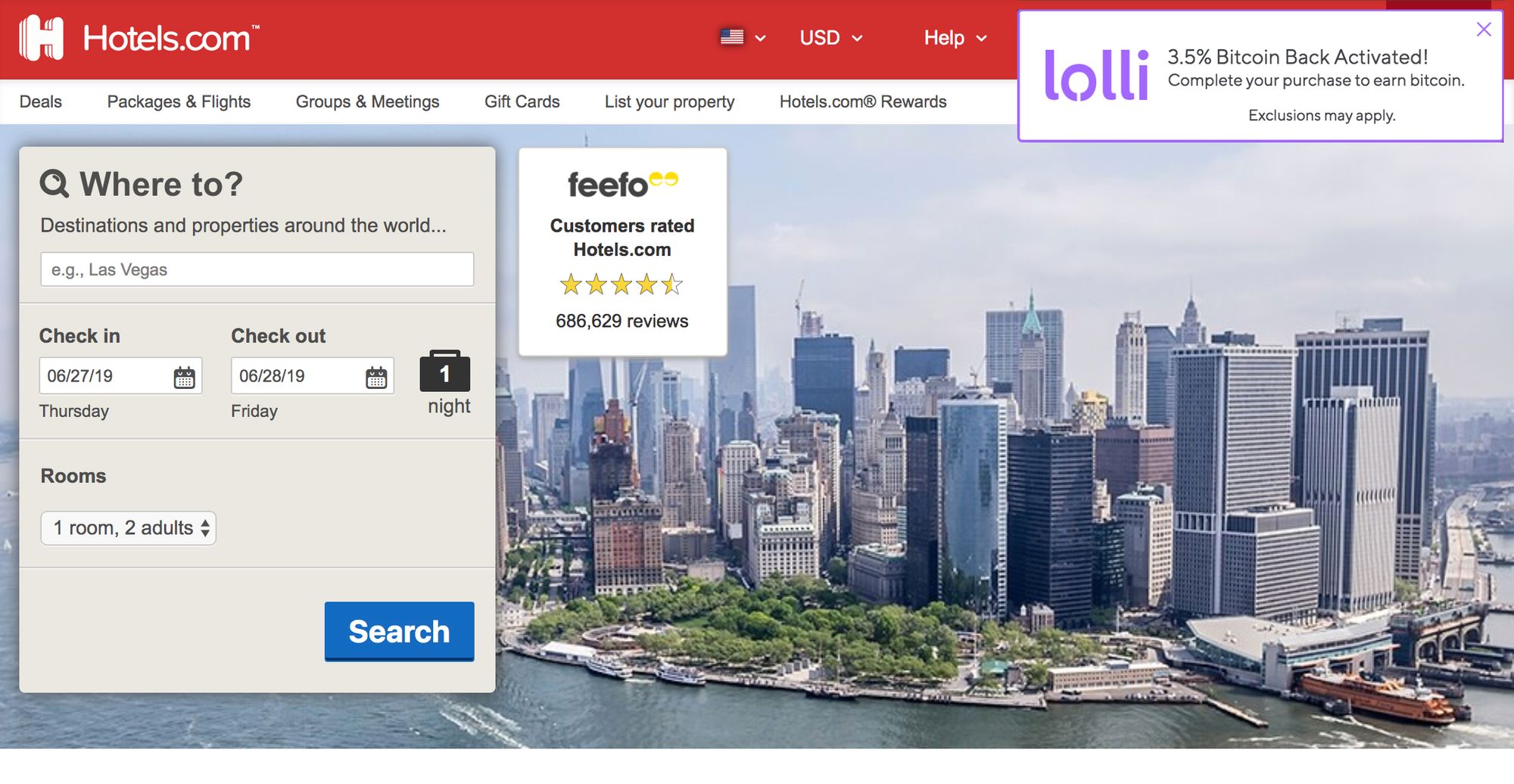 Lolli Partners with Hotels.com: Earn Bitcoin When You Book Travel